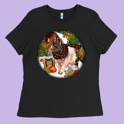 Hampshire Sow Pig Christmas Ladies Tee Designed By Lillyallendesigns