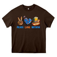 Chocolate Brown Peace Love Hotdog Heavy Core Tee - BundleAndBundleShop