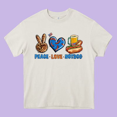 Peace Love Hotdog Heavy Core Tee Designed By Bundleandbundleshop
