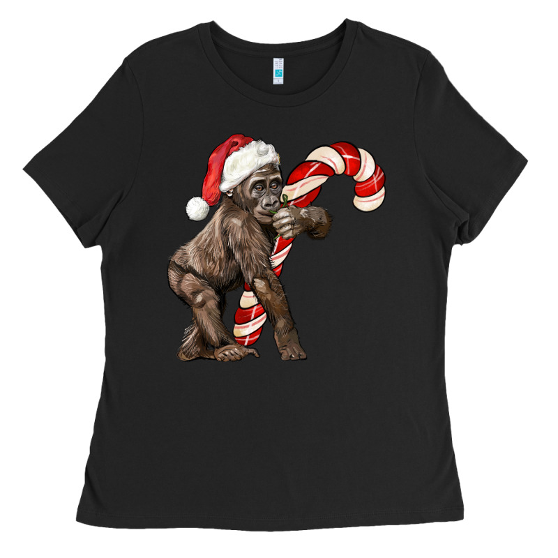Christmas Candy Cane Baby Gorilla Ladies Tee by LillyAllenDesigns | Teevron