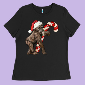 Christmas Candy Cane Baby Gorilla Ladies Tee Designed By Lillyallendesigns