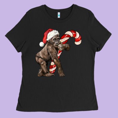 Christmas Candy Cane Baby Gorilla Ladies Tee Designed By Lillyallendesigns