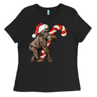 Black Christmas Candy Cane Baby Gorilla Ladies Tee - LillyAllenDesigns