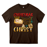 Chocolate Brown christmas begins with christ Heavy Core Tee - FaDigitalArtStudio