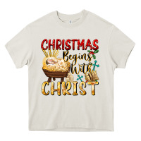 Cream christmas begins with christ Heavy Core Tee - FaDigitalArtStudio