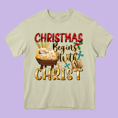 Christmas Begins With Christ Heavy Core Tee Designed By Fadigitalartstudio