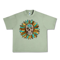 Oil Green sunflower with skull Urban Heavy Tee - RanaPortraitStore