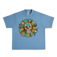 Pebble Blue sunflower with skull Urban Heavy Tee - RanaPortraitStore