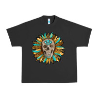 Pigment Black sunflower with skull Urban Heavy Tee - RanaPortraitStore