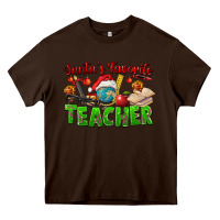 Chocolate Brown Santa's Favorite Teacher Heavy Core Tee - FaDigitalArtStudio