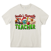 Cream Santa's Favorite Teacher Heavy Core Tee - FaDigitalArtStudio