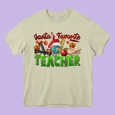 Santa's Favorite Teacher Heavy Core Tee Designed By Fadigitalartstudio