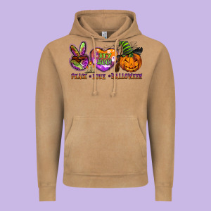 Peace Love Halloween Vintage Hoodie Designed By Barkaloodesign
