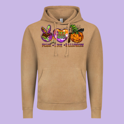 Peace Love Halloween Vintage Hoodie Designed By Barkaloodesign
