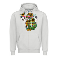 Dove Grey Cowhide Michigan map Zipper Hoodie - RanaPortraitStore