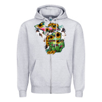 Heather Grey Cowhide Michigan map Zipper Hoodie - RanaPortraitStore