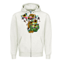 Oatmeal Heather Cowhide Michigan map Zipper Hoodie - RanaPortraitStore