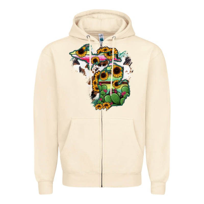 Cowhide Michigan Map Zipper Hoodie by RanaPortraitStore | Teevron