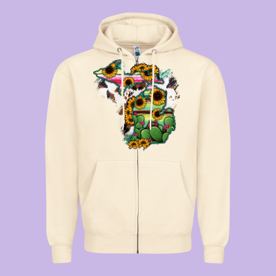 Cowhide Michigan Map Zipper Hoodie Designed By Ranaportraitstore