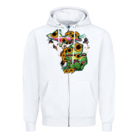 White Cowhide Michigan map Zipper Hoodie - RanaPortraitStore