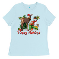 Baby Blue happy holidays baby deer Ladies Tee - LillyAllenDesigns