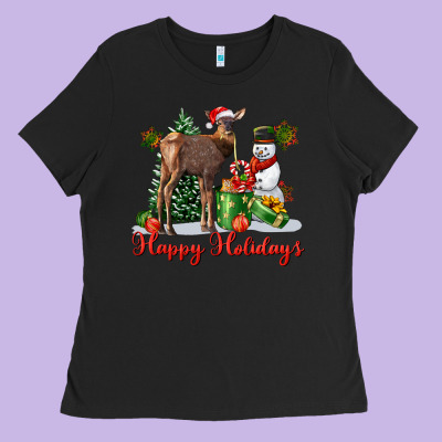 Happy Holidays Baby Deer Ladies Tee Designed By Lillyallendesigns