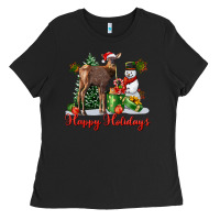 Black happy holidays baby deer Ladies Tee - LillyAllenDesigns