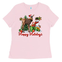 Bubblegum Pink happy holidays baby deer Ladies Tee - LillyAllenDesigns