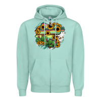 Seafoam Guanajuato sunflower serape map Zipper Hoodie - RanaPortraitStore