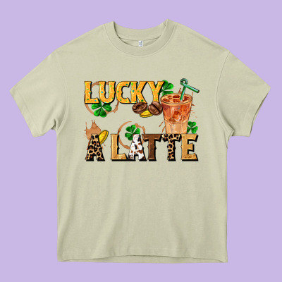 Lucky A Latte Heavy Core Tee Designed By Fadigitalartstudio