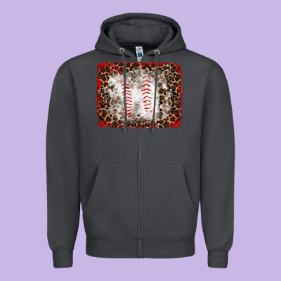 Baseball Leopard Background Zipper Hoodie Designed By Ranaportraitstore