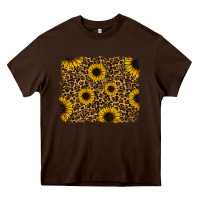 Chocolate Brown leopard sunflowers background Heavy Core Tee - RanaPortraitStore