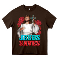 Chocolate Brown Jesus Saves Heavy Core Tee - BundleAndBundleShop