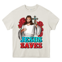 Cream Jesus Saves Heavy Core Tee - BundleAndBundleShop