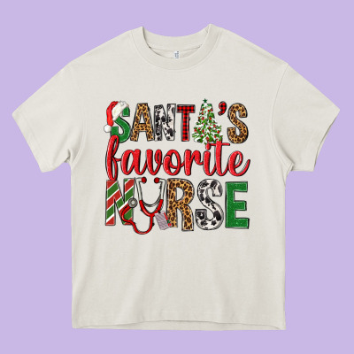 Santa's Favorite Nurse Heavy Core Tee Designed By Bundleandbundleshop