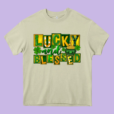 St Patricks Day Lucky And Blessed Heavy Core Tee Designed By Fadigitalartstudio