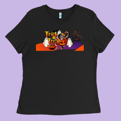Trick Or Treat Baby Chimpanzee Ladies Tee Designed By Lillyallendesigns