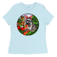 Baby Blue Christmas Raccoon Ladies Tee - LillyAllenDesigns