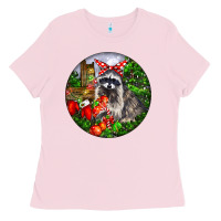 Bubblegum Pink Christmas Raccoon Ladies Tee - LillyAllenDesigns
