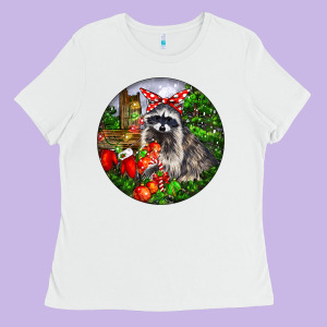 Christmas Raccoon Ladies Tee Designed By Lillyallendesigns
