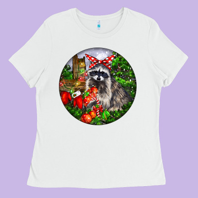 Christmas Raccoon Ladies Tee Designed By Lillyallendesigns