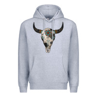 Heather Grey Cowhide Bull Skull Premium Hoodie - Jasminsmagicworld