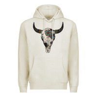 Oatmeal Heather Cowhide Bull Skull Premium Hoodie - Jasminsmagicworld