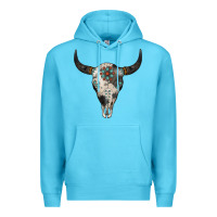 Ocean Blue Cowhide Bull Skull Premium Hoodie - Jasminsmagicworld