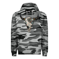 Slate Camo Cowhide Bull Skull Premium Hoodie - Jasminsmagicworld