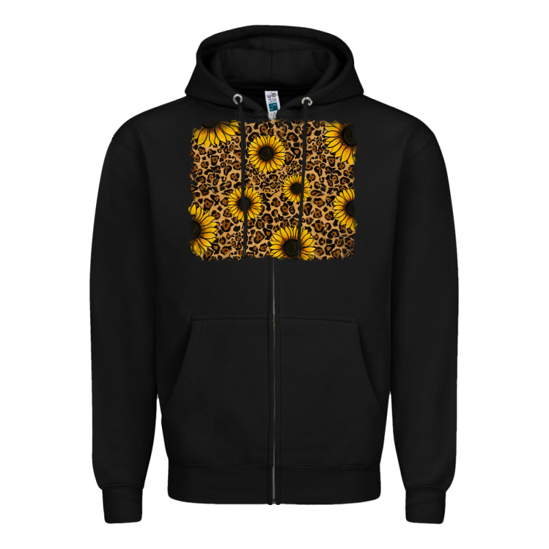 Leopard Sunflowers Background Zipper Hoodie by RanaPortraitStore | Teevron