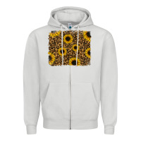 Dove Grey leopard sunflowers background Zipper Hoodie - RanaPortraitStore