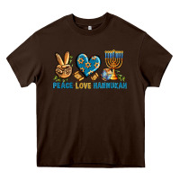 Chocolate Brown Peace Love Hannukah Heavy Core Tee - BundleAndBundleShop