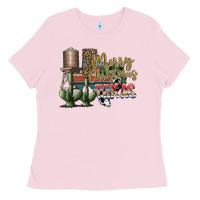 Bubblegum Pink merry christmas texas Ladies Tee - SublimationCraftShop