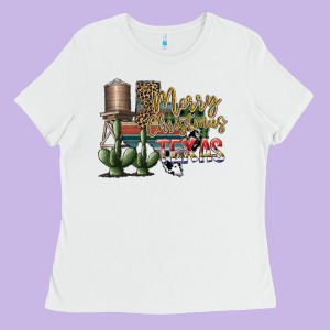 Merry Christmas Texas Ladies Tee Designed By Sublimationcraftshop